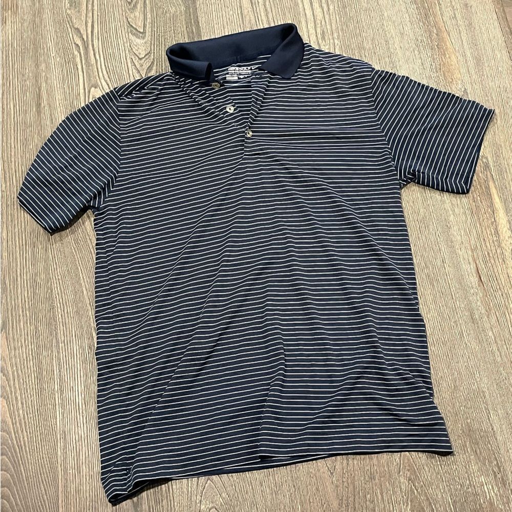 Nike Golf Tour Performance Dri-Fit Polo Shirt Striped Blue White Size Medium